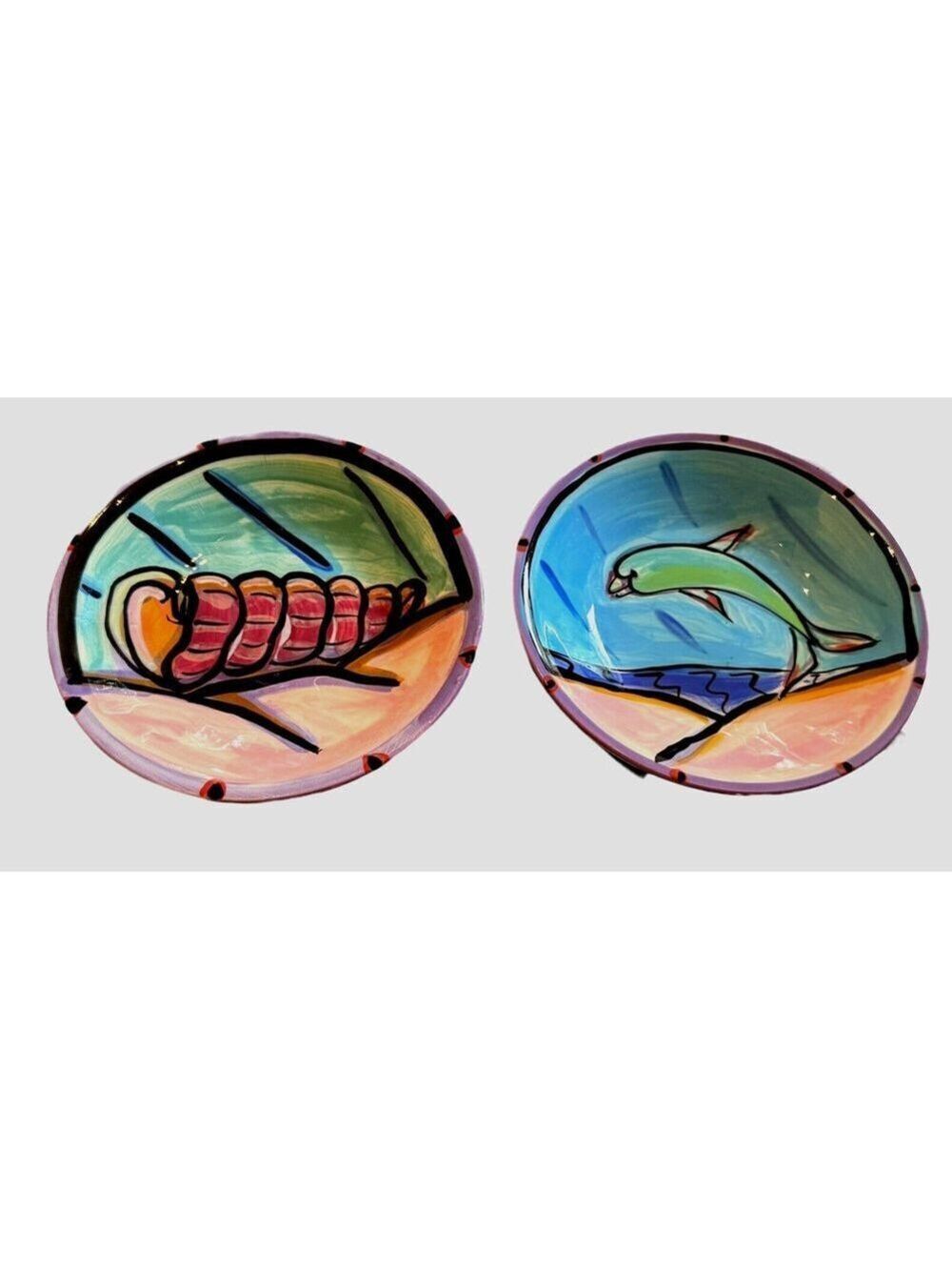 Kelly Jo Kuchar 1997 Hand Painted Bowls Signed Hawaii Surfing Prize Set of 2